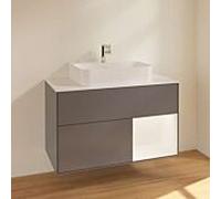 Meuble vasque Villeroy & Boch Finion F121MTGK avec éclairage, 2 tiroirs, 1000 x 603 x 501 mm, laque anthracite mate / laque blanche mate / verre blanc mat