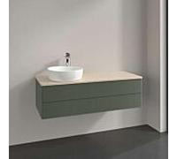 Meuble vasque Villeroy & Boch L22113HL avec éclairage, 2 tiroirs, 1200 x 360 x 500 mm, façade texturée, laque mate Vert Feuille / Botticino
