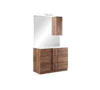 Meuble Vasque ZEUS - 101cm - 3 tiroirs - Marron - Aspect bois - Avec miroir