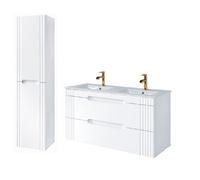 Meuble vasques à encastrer 120 cm + colonne murale Oceanie White