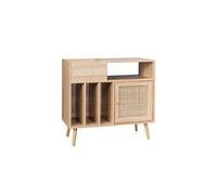 sweeek - Meuble Vinyle cannage et décor Bois Bohème 1 Porte et 4 casiers 83cm
