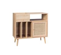 sweeek - Meuble Vinyle cannage et décor Bois Bohème 1 Porte et 4 casiers 83cm