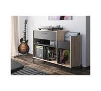 Meuble vinyles DIAGONE CHICAGO L115 x P40 x H81 5 niches 1 tiroir Décor chêne clair & noir