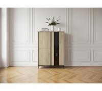 Meuble vitrine 3 portes H. 140cm TILIA imitation chêne avec LED BOBOCHIC Chêne et noir