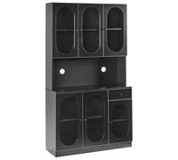 Meuble Vitrine en Verre Trempé avec Étagères et Tiroirs Salle à Manger Noir Langford