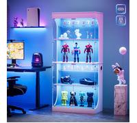 Meuble Vitrine LED, USB C/A, Portes Sans Poignée, Étagère,80 x 165 cm, Vitrine en Verre pour Collection Lego, Chambre, Salon, Blanc