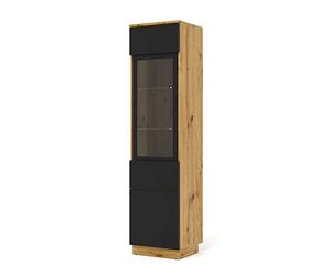 Meuble Vitrine Salon Salle à Manger, Placard de Rangement Moderne Suspendu ou sur Pied, 2 armoires 3 étagères, pour Bureau, Chêne Artisan et Noir Mat Aura 37x33x150 cm