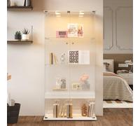 Meuble Vitrine Verre, Vitrine Verre 4 Layers Armoire Vitrine avec Serrure 163x35x78.5 cm Vitrine Verre Led Vitrine en Verre Pour Collection avec Porte Meuble Vitrine Salon Transparent (Blanc G)