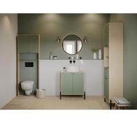 Meuble WC Buanderie - Vert sauge et chene - 2 portes - L64 x P20 x H186 cm - ELISA - DEMEYERE