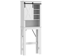 HOMCOM Meuble WC Dessus de Toilette WC Rangement Meuble Salle de Bain avec 6 Compartiments et Porte de Grange coulissante, dim. 67 x 25 x 172 cm, Blanc