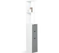 IDMarket - Meuble WC étagère Willy Bois 3 Portes Blanc et Gris