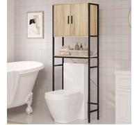 Meuble WC EUGAD - Meuble Dessus Machine à Laver - Style Industriel - 64,5x27x170cm - Noir+Chêne Clair