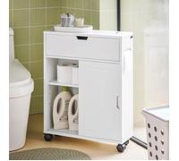 SoBuy BZR31-W étagère de niche armoire de salle de bain armoire de salle de bain chariot de salle de bain avec 2 portes coulissantes et 1 commode à rabat pour salle de bain Blanc BLANC