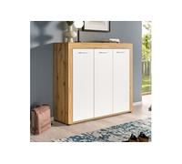 Meubles à chaussures 3 portes 120x37x108 cm blanc décor en chêne - JAMO