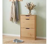Meubles à chaussures BASIL rangement armoire avec 2 abattants et 1 tiroir, en pin massif lasuré brun