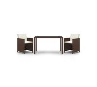 Meubles à dîner de jardin et coussins 3 pcs Poly rotin Marron