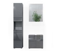 Vicco Ensemble de Meubles de Salle de Bain Fredd, Anthracite Haute Brillance, 3 pièces, avec Armoire Haute