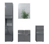 Vicco Meubles bain "Fredd", Anthracite Haute brillance 60 cm | Composé d'un meuble lavabo, d'une armoire à miroir, d'une colonne et d'une base moyenne