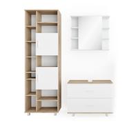 Meubles bain Ilias, 3 pièces, avec armoire basse 80 cm, Blanc/Sonoma, Vicco 34655
