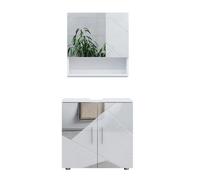 Vicco Meubles Bain Irma, Blanc Brillant avec Inserts, 2 pièces, Armoire Basse 60 cm, composé d’Un Miroir de Salle de Bain et d’Un Meuble sous-lavabo