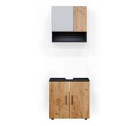 Ensemble meubles bain Irma, 2 pièces, armoire basse 60 cm, Chêne doré/anthracite, Anthracite, Vicco