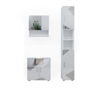 Vicco Meubles Bain Irma, Blanc Brillant avec Inserts, 80 cm, composé d’Un Meuble sous-lavabo, d’Une Armoire Miroir et d’Une Colonne de Rangement