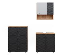 Meubles bain Irma, 3 pièces, avec armoire basse 60 cm, Anthracite avec structure en nid d'abeille, Vicco 47171