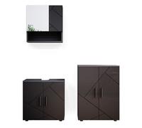 Meubles bain Irma 3 pièces, avec armoire basse 60 cm Anthracite Haute brillance Vicco