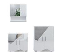 Meubles bain Irma, 3 pièces, avec armoire basse 60 cm, Blanc brillant avec inserts, Vicco 39662