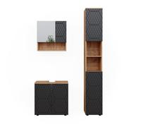 Meubles bain Irma, 3 pièces, avec armoire haute, Anthracite avec structure en nid d'abeille, Chêne de force doré, Vicco