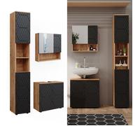 Meubles bain Irma, 3 pièces, avec armoire haute, Anthracite avec structure en nid d'abeille, Vicco 47172