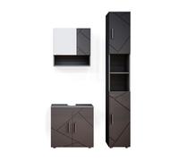 Meubles bain Irma, 3 pièces, avec armoire haute, Anthracite Haute brillance, Vicco 36128