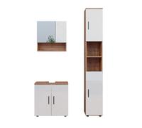 Vicco Meubles Bain Irma, Blanc Brillant/Chêne doré, 80 cm, composé d’Un Meuble sous-lavabo, d’Une Armoire Miroir et d’Une Colonne de Rangement