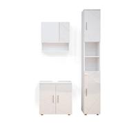 Meubles bain Irma 3 pièces, avec armoire haute Blanc Haute brillance Vicco