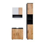 Vicco Meubles Bain Irma, Chêne doré/Anthracite, 80 cm, composé d’Un Meuble sous-lavabo, d’Une Armoire Miroir et d’Une Colonne de Rangement