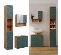 Vicco Meubles Bain Irma, Vert/Force de l'or Chêne, 80 cm, composé d’Un Meuble sous-lavabo, d’Une Armoire Miroir et d’Une Colonne de Rangement