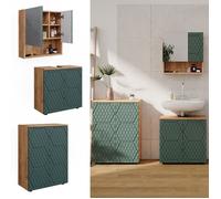 Meubles bain Irma, 3 pièces, avec meuble bas 60 cm, Vert/Chêne de force doré, Vicco 47188