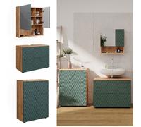 Meubles bain Irma, 3 pièces, avec meuble bas 80 cm, Vert/Chêne de force doré, Vicco 47194