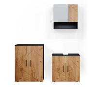 Vicco Meubles Bain Irma, Chêne doré/Anthracite, 80 cm, composé d’Un Meuble sous-lavabo, d’Une Armoire de Toilette et d’Une Colonne