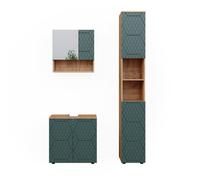 Vicco Meubles Bain Irma, Vert/Chêne doré 80 cm | 3 pièces · Meuble sous-vasque · Armoire haute · Armoire à miroir