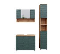 Vicco Meubles Bain Irma, Vert/Chêne doré 80 cm | 3 pièces · Meuble sous-vasque · Armoire haute · Armoire à miroir
