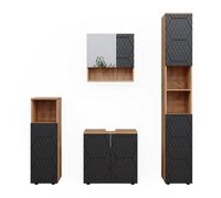 Meubles bain Irma, 4 pièces, avec armoire haute, Anthracite avec structure en nid d'abeille, Vicco 47175