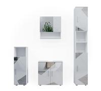 Meubles bain Irma 4 pièces, avec armoire haute Blanc brillant avec inserts Vicco