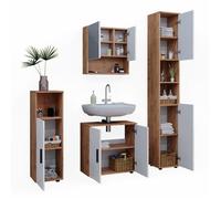 Meubles bain Irma 4 pièces, avec armoire haute Blanc brillant/Chêne doré Vicco