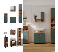 Meubles bain Irma, 4 pièces, avec armoire haute, Vert/Chêne de force doré, Vicco 47192