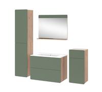 Meubles bain Izan, 5 pièces avec armoire haute et armoire moyenne, Force d'or Chêne/Vert, Vicco