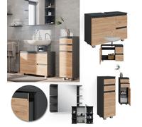 Vicco Meubles Bain J-Shape, Gris, 80 cm, composé d’Un Meuble sous-lavabo, d’Une Armoire de Toilette et d’Une Colonne