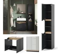Vicco Meubles Bain Marelle, Anthracite, 60 cm, composé d’Un Meuble sous-lavabo, d’Une Armoire Miroir et d’Une Colonne de Rangement
