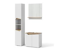 Vicco Meubles Bain Marelle, Blanc, 60 cm, composé d’Un Meuble sous-lavabo, d’Une Armoire Miroir et d’Une Colonne de Rangement
