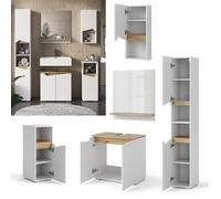 Vicco Meubles Bain Marelle, Blanc, 60 cm, composé d’Un Meuble sous-lavabo, Armoire Miroir, Colonne, Demi-Colonne et Meuble Haut